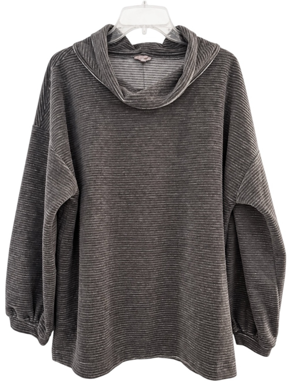NWT T by Talbots 2X Gray Ribbed Velour Metallic Cowl Neck Top